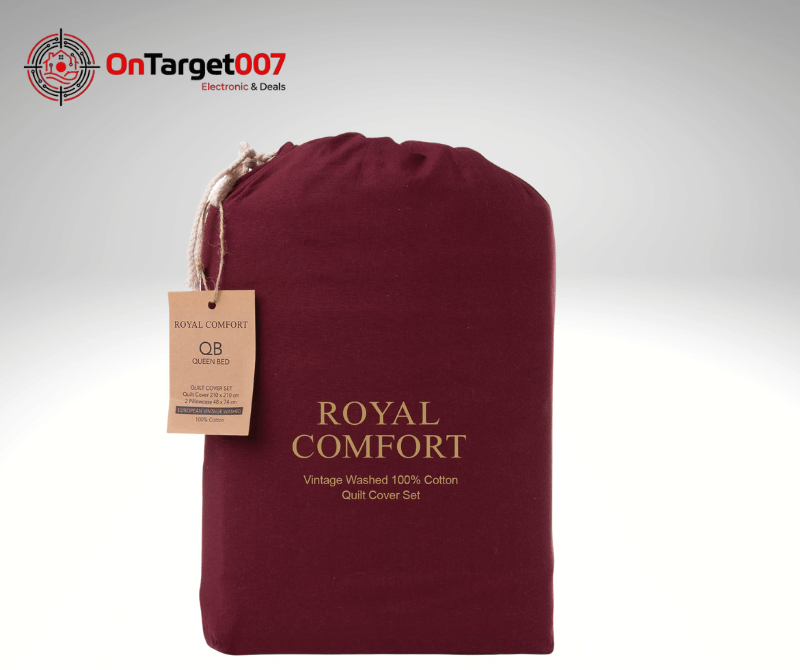 Royal Comfort Quilt cover set3 pcs 100% washed cotton-Color | Royal Blue | Grey| Mulled Wine